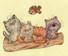 8-193 "Котята на бревне" Набор для вышивания мулине "Кларт" 23*18см