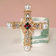 Брошь со стразами и жемчугом 