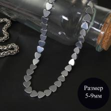 Бусины гематит "Сердечки" 10*9мм 39см арт.ФУ-11860 серебро (44шт)