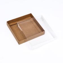 Коробка крафт с пластик. крышкой 16*16*3см арт.9912403