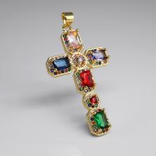 Подвеска с цирконами "Крест" 24,5*45,5мм нерж. сталь арт.ИВ-471  микс/золото