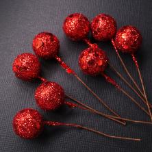 Ягоды на проволоке d- 1,5см 6см с блестками арт.SF-1288 красный