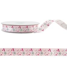 Лента атласная 12мм арт.ALP-123 звездочки/розовый