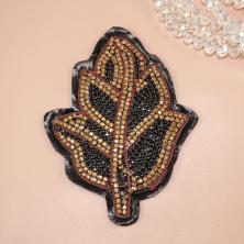 Термоаппликация со стразами "Лист" арт.CPA-6364 11,5*8,5см золото/черный
