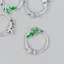 Подвеска "Веточка с лианой" 21*23мм арт.9891198 серебро/зеленый