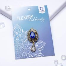 Брошь "Императрица" 23*52мм арт.3918614 золото/синий/белый