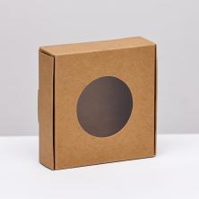 Коробка крафт с окошком 10*10*3см арт.9912416
