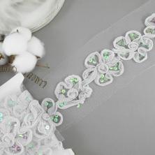 Тесьма на сетке 50мм арт.JL-32 белый/серебро