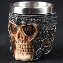 Стопка "Череп в шлеме" 70мл арт.3807286 т.серебро/бежевый нержавеющая сталь, полистоун