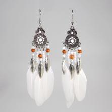 Серьги "Богемия" металл/перо 3*12см арт.ИВ-480 никель/белый