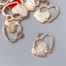 Подвеска "Два сердца" 15*17мм арт.7356071 золото/красный
