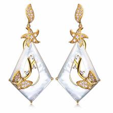 Серьги с цирконами арт.ФУ-8069 золото/перламутр