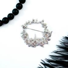 Брошь "Венок" со стразами арт.LS-1215 серебро