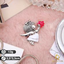 Брошь эмаль "Ангел" 35*35мм арт.3444174 серебро/белый/красный