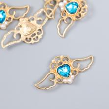 Кабошон флоризель "Сердце с крыльями" 20*40мм арт.9369468 золото/голубой