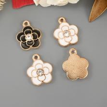 Подвеска "Цветок" со стразами 14*17мм эмаль арт.ИВ-284 черный/белый/золото