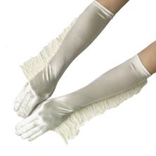 Карнавальный аксессуар перчатки атласные 45см  с бахромой арт.CC-5085 молочный