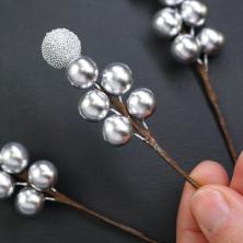 Веточка с ягодами 10см арт.SF7799 серебро (3шт)