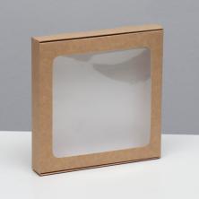 Коробка крафт с окошком 19*19*3см арт.7904618