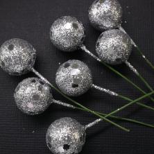Ягоды на проволоке 6,5см d-1,5см с блестками арт.SF-1288 серебро