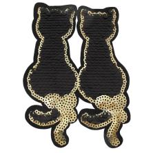 Термоаппликация "Кошки" 85*125мм с пайетками арт.ФУ-10299 черный/серебро/золото