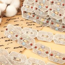 Тесьма с бусинами и пайетками 30мм арт.F-009 серебро