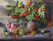 PANNA "Живая картина" JK/ЖК-2085 "Синички " Набор для вышивания мулине и лентами 28*22см