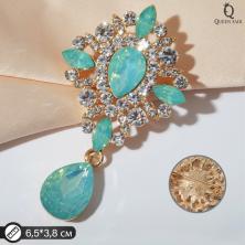 Брошь "Императрица" 38*65мм арт.7332953 золото/бирюзовый