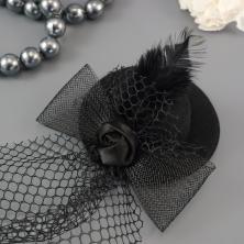 Шляпка 7см фетр с бантом, пером и вуалью арт. ИВ-474 черный
