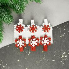 Прищепки "Снежинки" 35*7мм ассорти арт.ФУ-11641 (6шт)