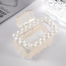 Краб для волос 6см с жемчугом арт.ФУ-11915 белый