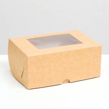 Коробка крафт с окошком 18*13*8см арт.9156577 (на 6 мини-капкейков)