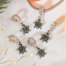 Шармик "Черепашка" 10*20мм d-5мм арт.4447512 серебро/зеленый