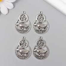 Подвеска "Ворон в месяце" 33*23мм арт.10428544 серебро