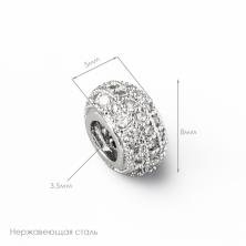 Бусины металл со стразами 8*5мм отв.3,5мм ИВ-1196 сереб.(нерж.сталь)