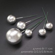 "Шары" на проволоке 8-11см d-2/2,5/3/3,8см арт.102318 серебро (20шт)