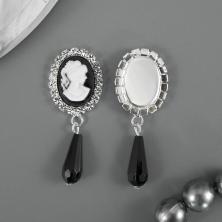 Кабошон металл 20*50мм "Камея" с подвеской №2 арт.SF-7786 черный/серебро