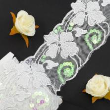 Тесьма на сетке 90мм арт.23312 с пайетками белый