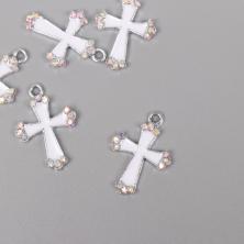 Подвеска "Крест" 22*15мм арт.10708445 серебро/белый