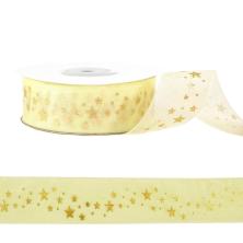 Лента капрон 25мм со звездочками арт.SF-6140 кремовый/золото