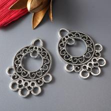 Коннектор "Круг ажурный" 26*36мм отв-е 3,5мм арт.ИВ-857 ант.серебро