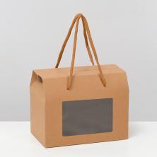 Коробка-пакет крафт с окошком 15*11*9см арт.7644142