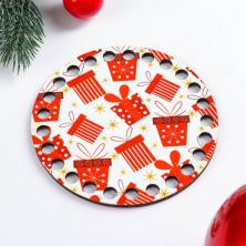 Заготовка для вязаной сумки дерево круг "Крышка. Подарки" 10см арт.5375366