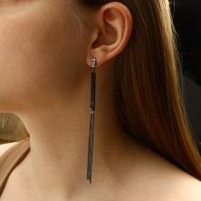 Серьги висячие "Капель" 11см со стразами арт.5046840 т.никель/черн.