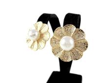 Серьги "Цветок" с жемчугом арт.ФУ-7093