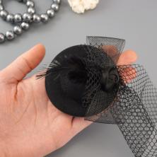 Шляпка 7см фетр с бантом, пером и вуалью арт. ИВ-474 черный