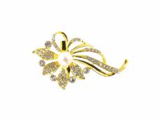 Брошь "Цветок с жемчужиной" со стразами арт.ФУ-7162   золото