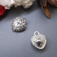 Подвеска со стразами "Сердечко" 11*14мм арт.308-257 серебро