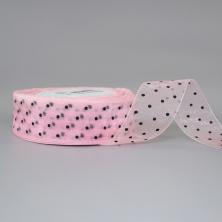Лента капрон в горошек 25мм арт.5232083 розовый/черный