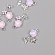 Подвеска "Цветочки" 25*15мм арт.10708444 серебро/розовый